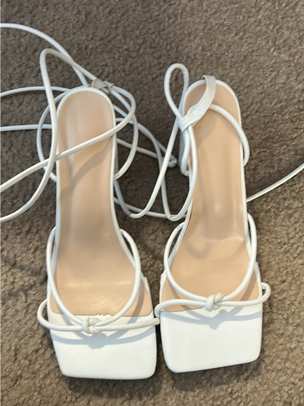 White Lace-Up Square-Toe Women’s Sandals
